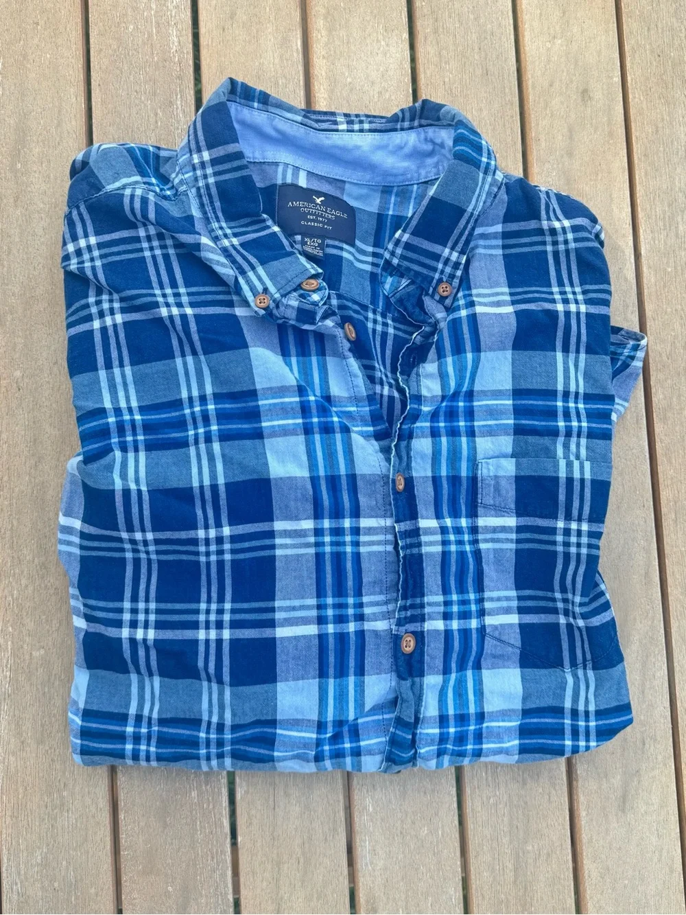 American Eagle Blue Plaid Button Down Shirt‎ XL Classic Fit